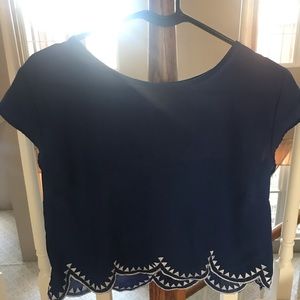 Dark Blue Embroidered Top